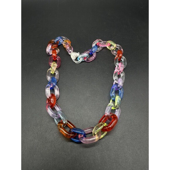 Acrylic Cable Link Necklace Rainbow Clear 18” - Picture 1 of 7